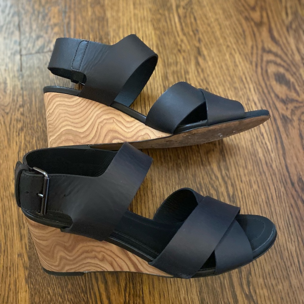 Vince Black Gwyn Wooden Wedge Sandals 7.5